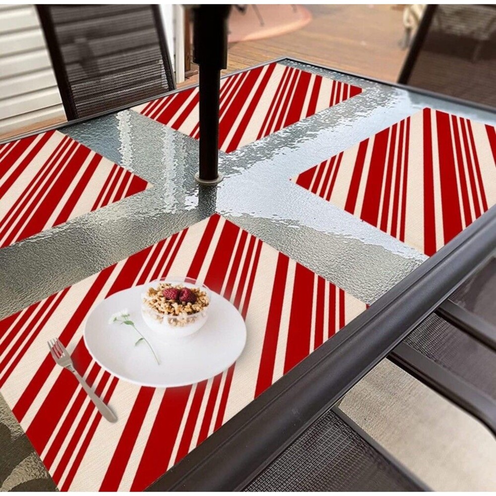Holiday Placemat Set Red Cream Stripe Fabric Set Of 4 Christmas PARTY Fun NWT